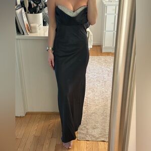 Elegant Black Sleeveless Gown Rhinestone Top